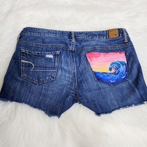 DIY HandPainted American Eagle Denim Jean Shorts 8